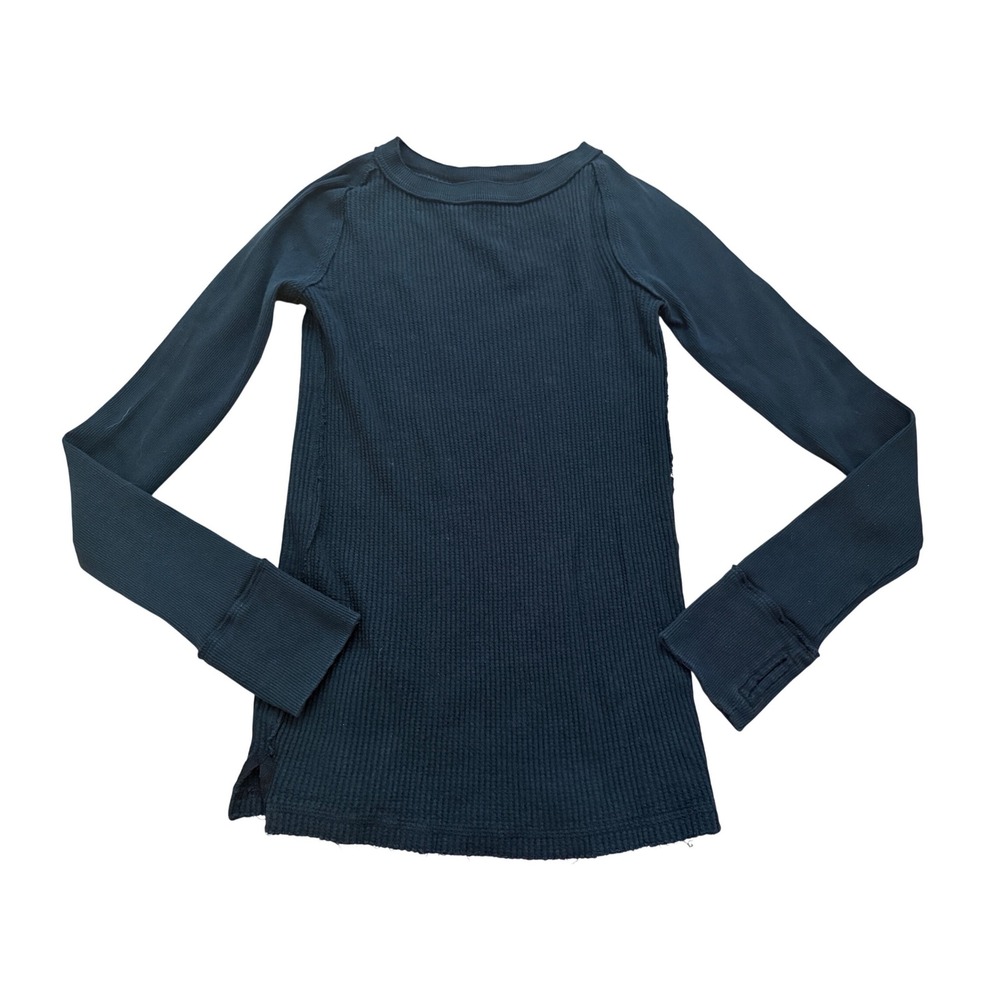 Free People We The Free Black Waffle Knit Thermal Top Thumbhole‎ Small boho